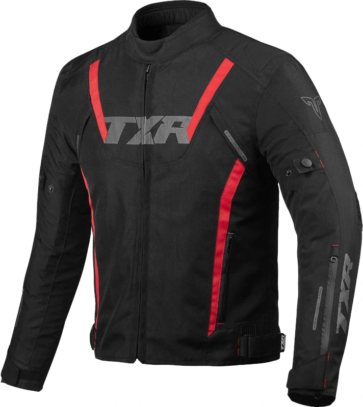 TXR Bunda na motorku Gunner černo-červená S (Textilní moto bunda ve stylové kombinaci černé a červené. Pohodlné flexibilní panely pro přizpůsobení)