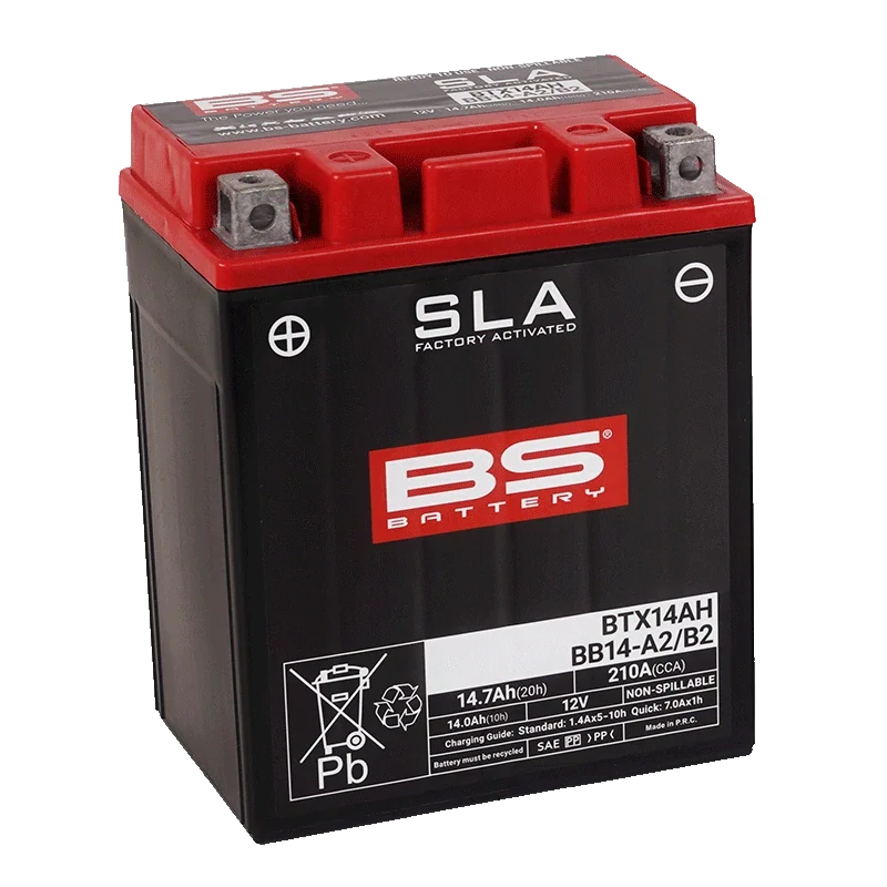 BS-BATTERY BTX14AH / BB14-A2/B2 12V 14Ah 210A (YTX14AH, YB14-A2, YB14-B2) 135x90x164mm L+ AGM bezúdržbová motobaterie