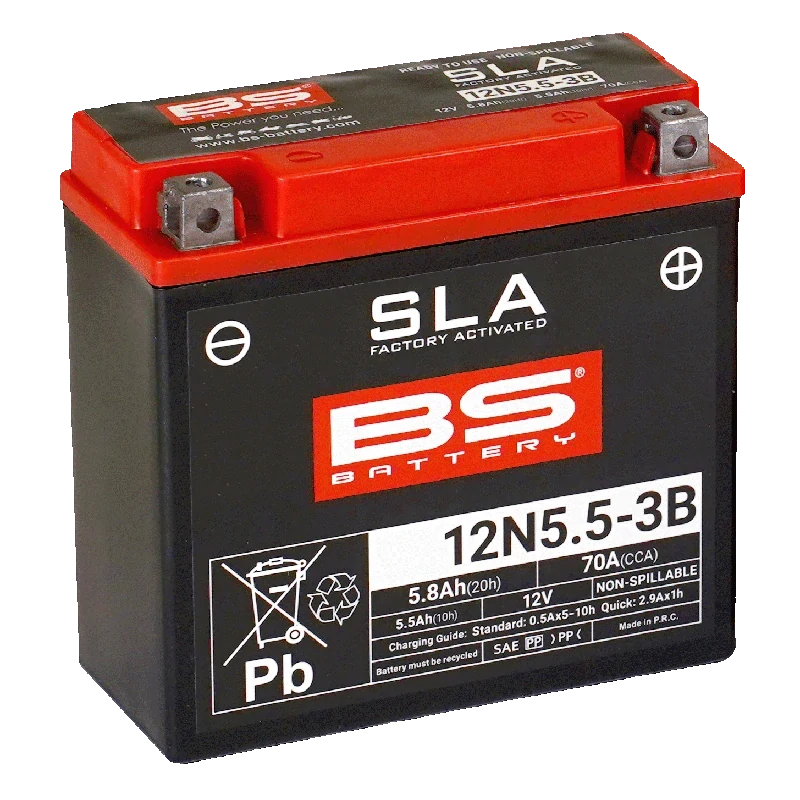 BS-BATTERY 12N5.5-3B 12V 5Ah 70A (12N5.5-3B) 135x60x130mm P+ AGM bezúdržbová motobaterie