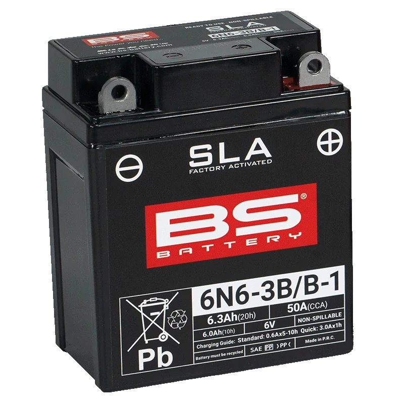 BS-BATTERY 6N6-3B/B-1 6V 6Ah 50A (6N6-3B/6N6-B-1) 95x55x117mm P+ AGM bezúdržbová motobaterie