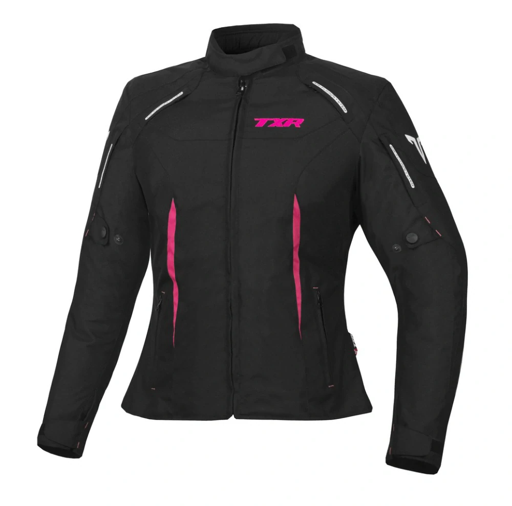 TXR Dámská bunda na motorku Elisa černo-růžová 3XL (Dámská moto bunda TXR Elisa černo/růžová má 6 ventilačních zipů, přední YKK zip, reflexní 3M)