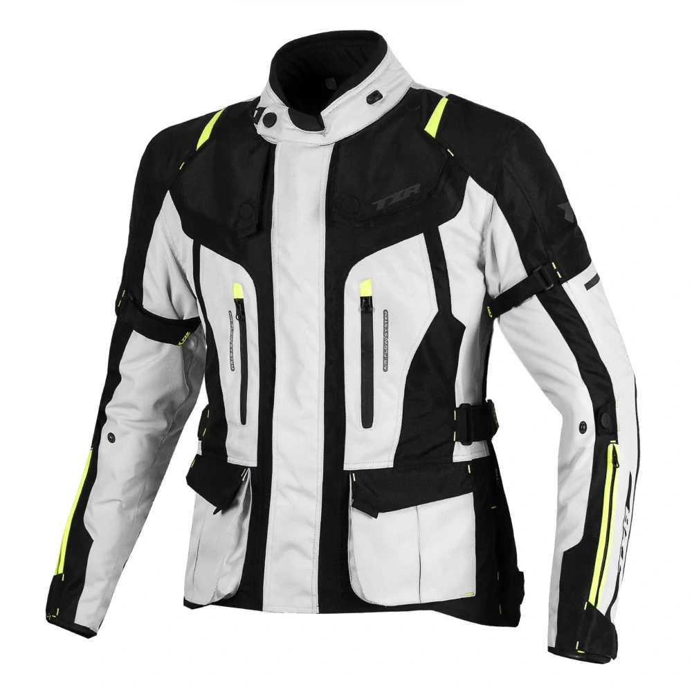 TXR Dámská bunda na motorku Expedition černo-šedo-fluo žlutá L