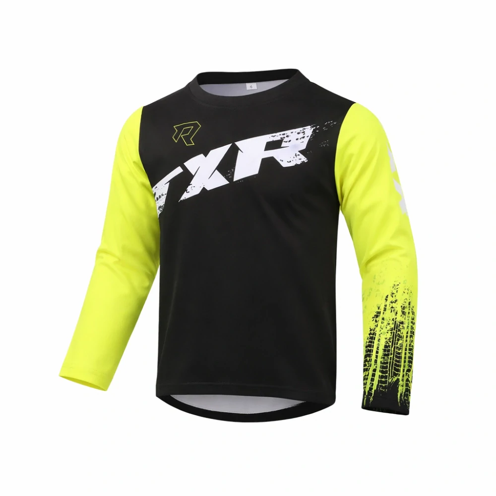 TXR Dětský motokrosový dres Pulse černo-fluo žlutý S (Anatomický střih;prodloužená zadní část,odolný materiál)