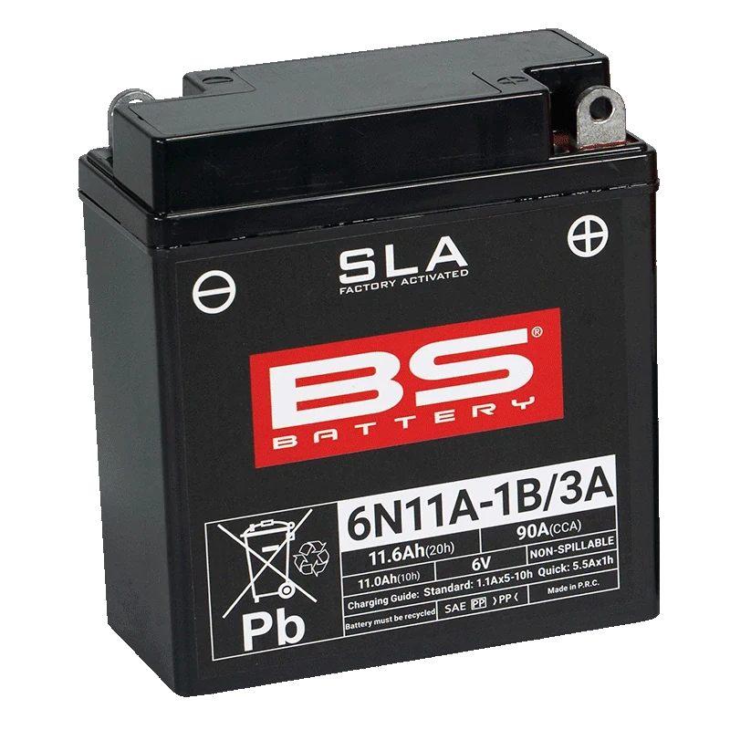 BS-BATTERY 6N11A-1B/3A 6V 11Ah 90A (6N11A-1B, 6N11A-3A) 121x58x130mm P+ AGM bezúdržbová motobaterie
