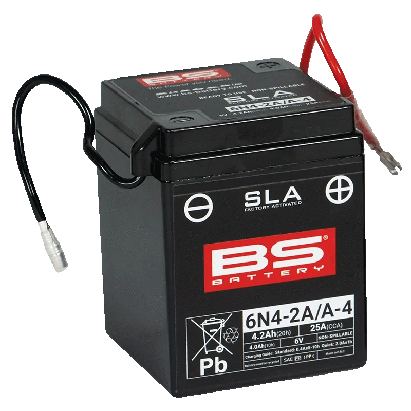BS-BATTERY 6N4-2A/A-4 6V 4Ah 25A (6N4-2A, 6N4-2A-4) 71x71x93mm P+ AGM bezúdržbová motobaterie