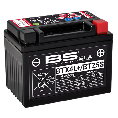 BS-BATTERY BTX4L+ 12V 4Ah 65A (YTX4L / YTZ5S) 113x70x85mm P+ AGM bezúdržbová motobaterie