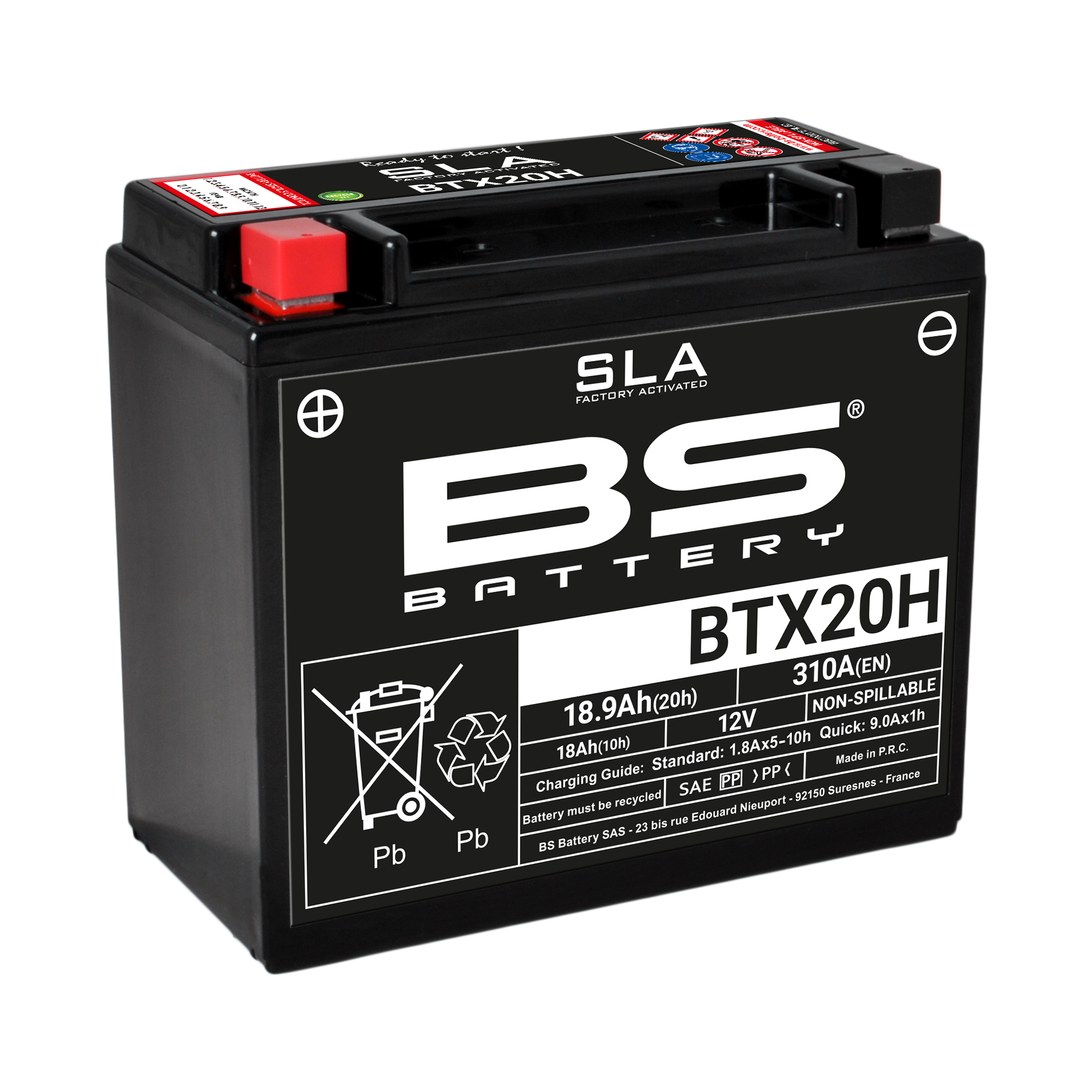 BS-BATTERY BTX20H 12V 18Ah 310A (YTX20) 175x87x155mm L+ AGM bezúdržbová motobaterie