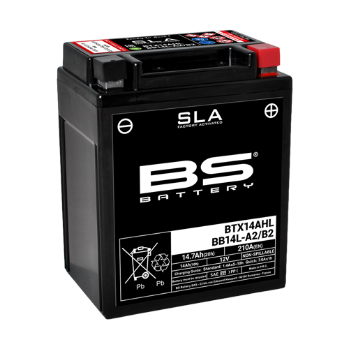 BS-BATTERY BTX14AHL / BB14L-A2/B2 12V 14Ah 210A (YTX14AHL, YB14L-A2, YB14L-B2) 135x90x164mm P+ AGM bezúdržbová motobaterie