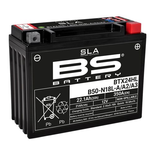BS-BATTERY BTX24HL / B50-N18L-A/A2/A3 12V 21Ah 350A (YTX24HL, Y50-N18L-A, Y50-N18L-A2, Y50-N18L-A3) 205x87x162mm P+ AGM bezúdržbová motobaterie
