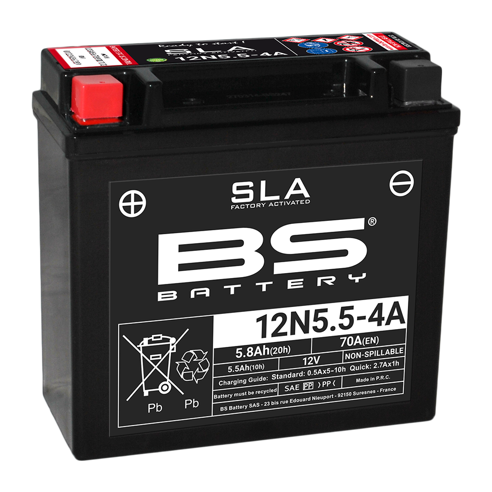 BS-BATTERY 12N5.5-4A/4B 12V 5Ah 70A (12N5.5-4A, 12N5.5-4B) 135x60x130mm L+ AGM bezúdržbová motobaterie