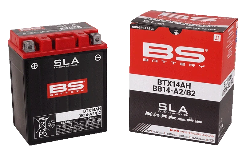BS-BATTERY BTX14AH / BB14-A2/B2 12V 14Ah 210A (YTX14AH, YB14-A2, YB14-B2) 135x90x164mm L+ AGM bezúdržbová motobaterie