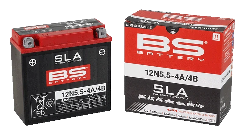 BS-BATTERY 12N5.5-4A/4B 12V 5Ah 70A (12N5.5-4A, 12N5.5-4B) 135x60x130mm L+ AGM bezúdržbová motobaterie