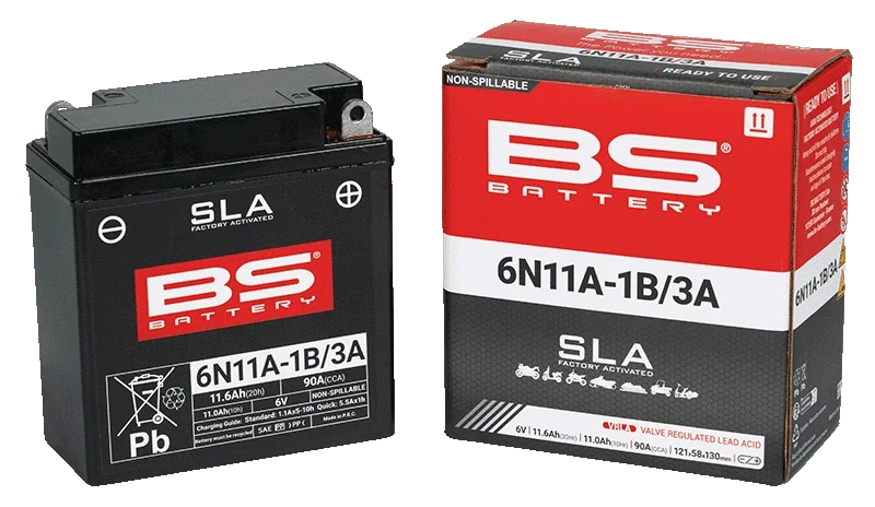 BS-BATTERY 6N11A-1B/3A 6V 11Ah 90A (6N11A-1B, 6N11A-3A) 121x58x130mm P+ AGM bezúdržbová motobaterie