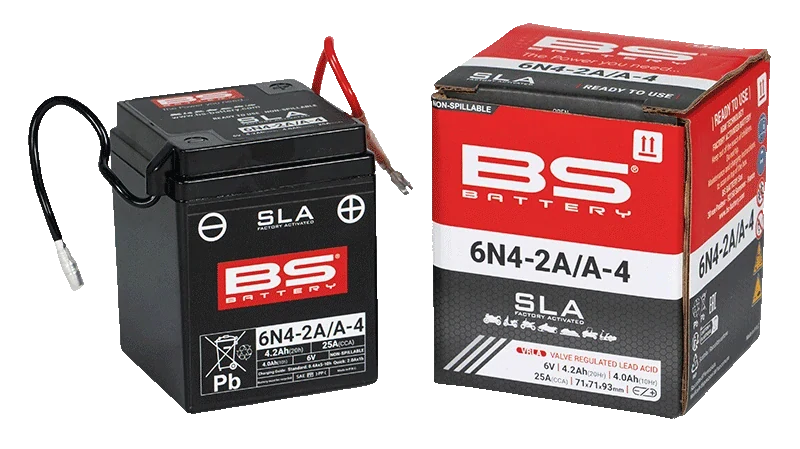 BS-BATTERY 6N4-2A/A-4 6V 4Ah 25A (6N4-2A, 6N4-2A-4) 71x71x93mm P+ AGM bezúdržbová motobaterie