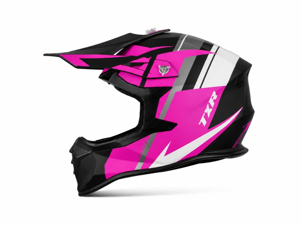 TXR Motokrosová helma Fury černo-šedo-bílo-růžová M