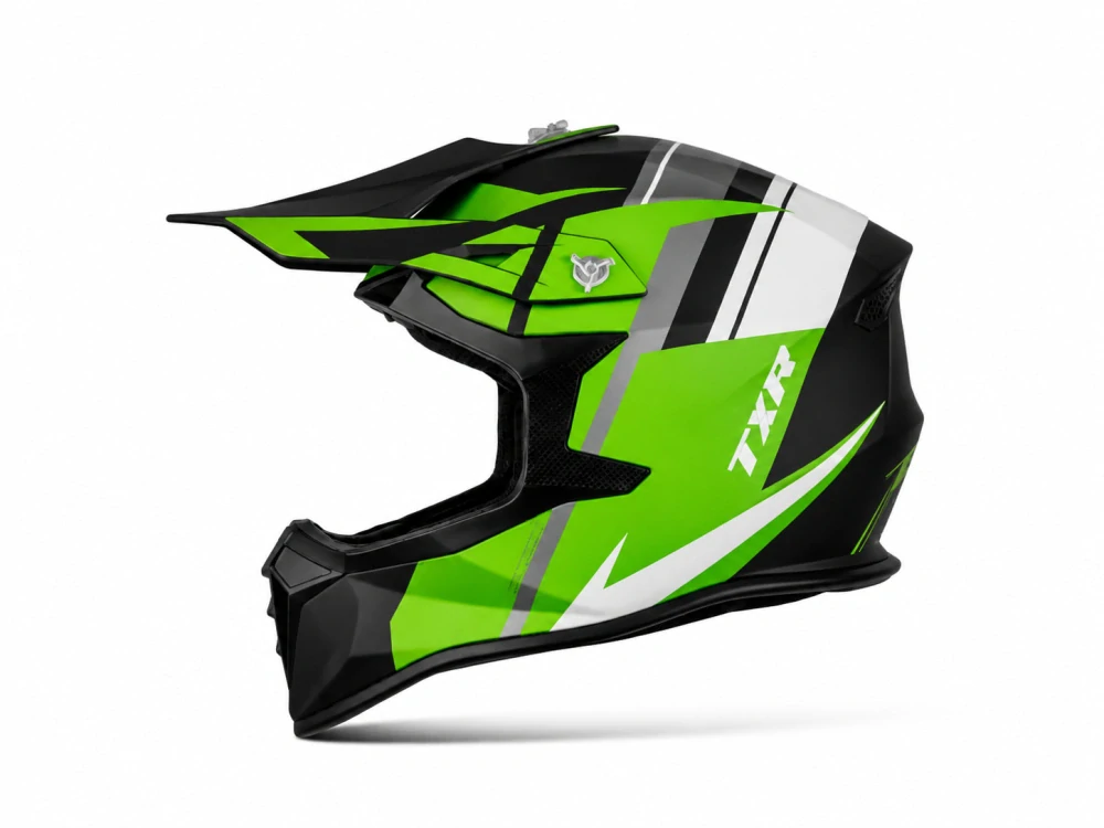TXR Motokrosová helma Fury černo-šedo-bílo-zelená XS
