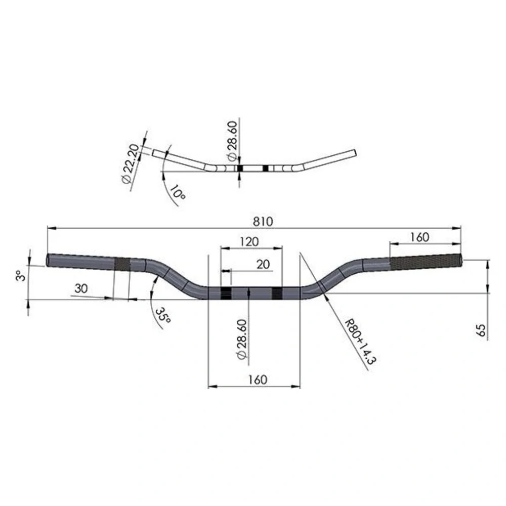 SIFAM Hliníková řídítka 28,6 mm fatbar stříbrná, výška 65 mm