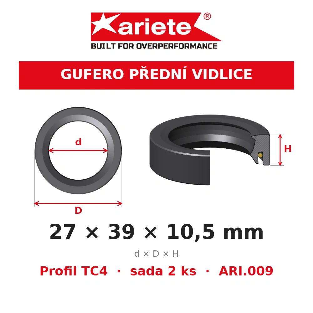 ARIETE Gufera předních vidlic 27x39x10,5 mm TC4 ARI.009 – rozměry
