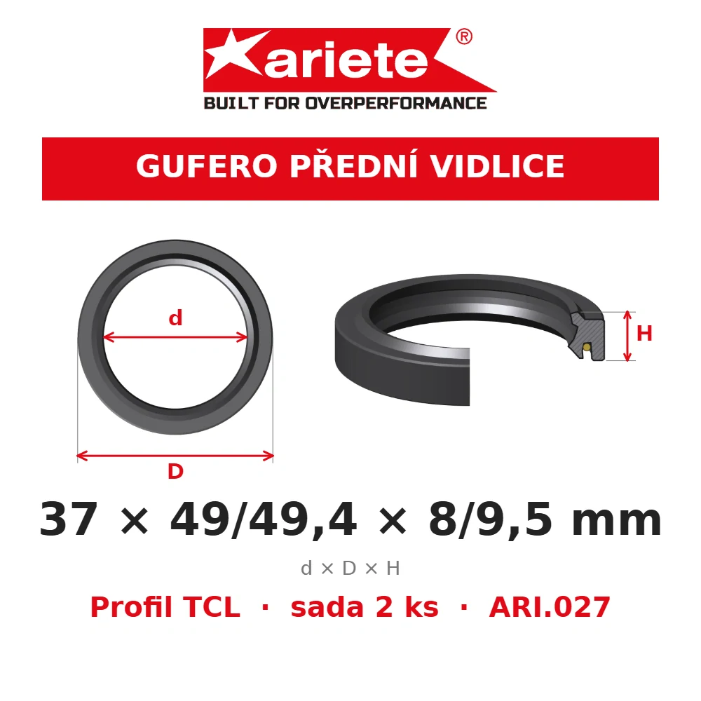 ARIETE Gufera předních vidlic 37x49/49,4x8/9,5 mm TCL ARI.027 – rozměry