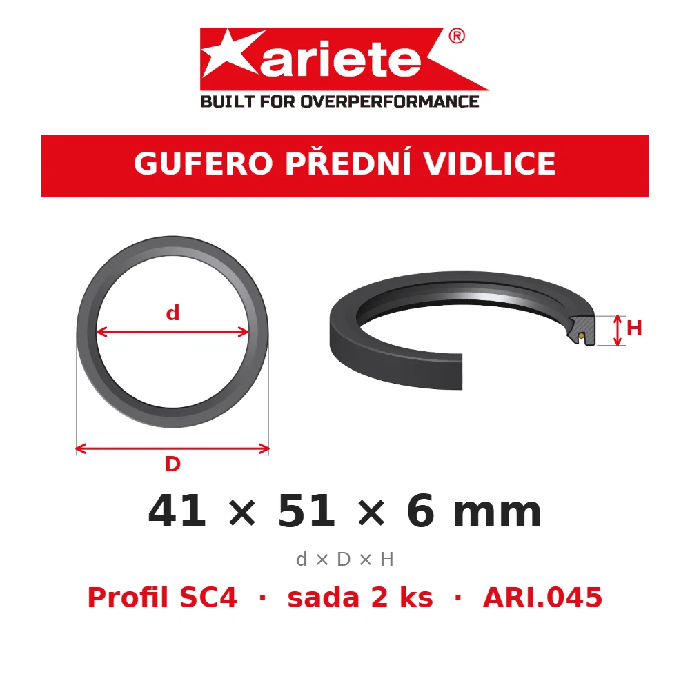 ARIETE Gufera předních vidlic 41x51x6 mm SC4 ARI.045 – rozměry