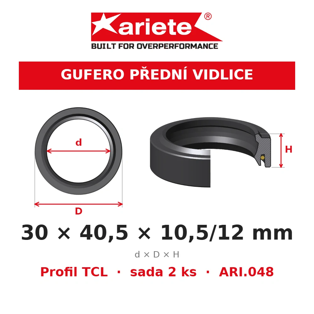 ARIETE Gufera předních vidlic 30x40,5x10,5/12 mm TCL ARI.048 – rozměry