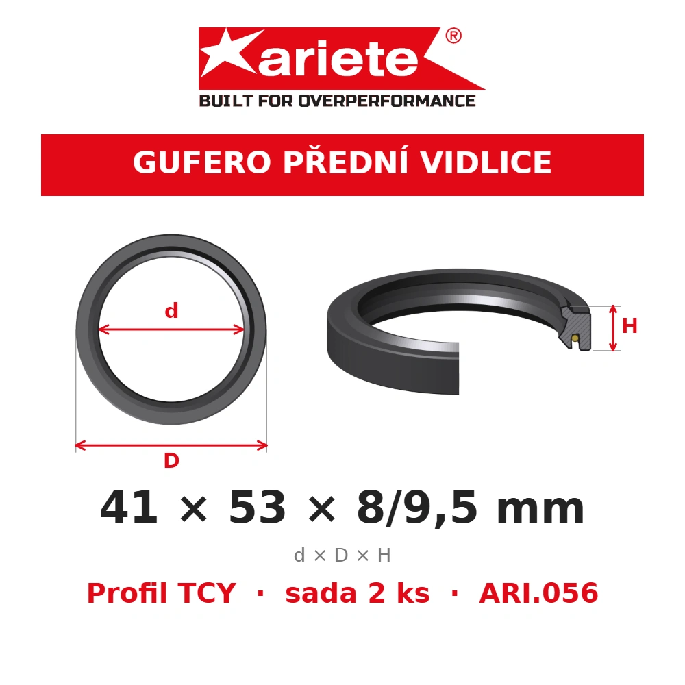 ARIETE Gufera předních vidlic 41x53x8/9,5 mm TCY ARI.056 – rozměry