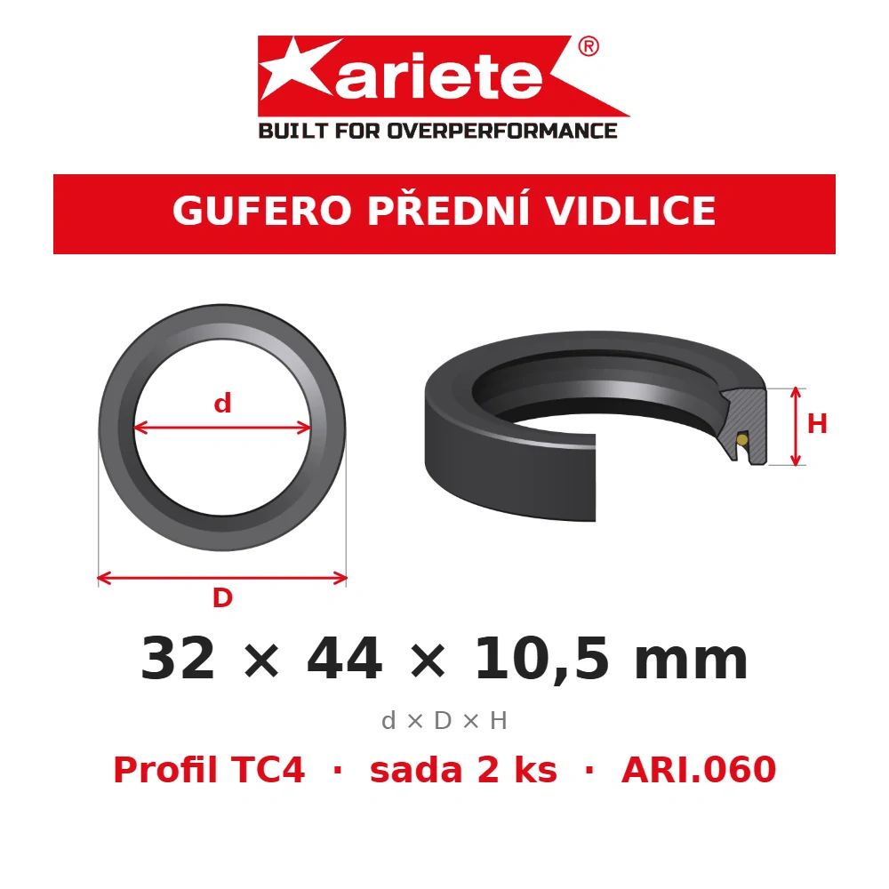 ARIETE Gufera předních vidlic 32x44x10,5 mm TC4 ARI.060 – rozměry