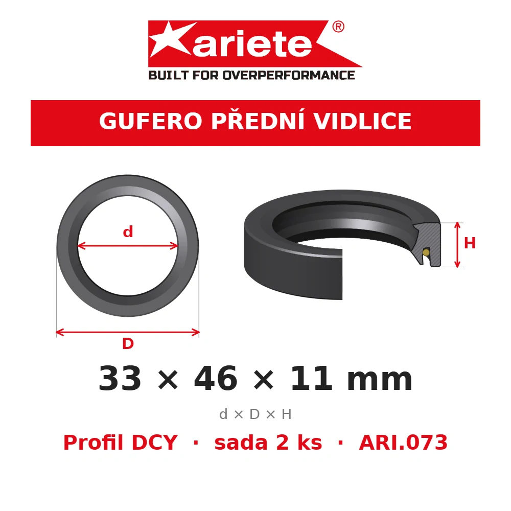 ARIETE Gufera předních vidlic 33x46x11 mm DCY ARI.073 – rozměry