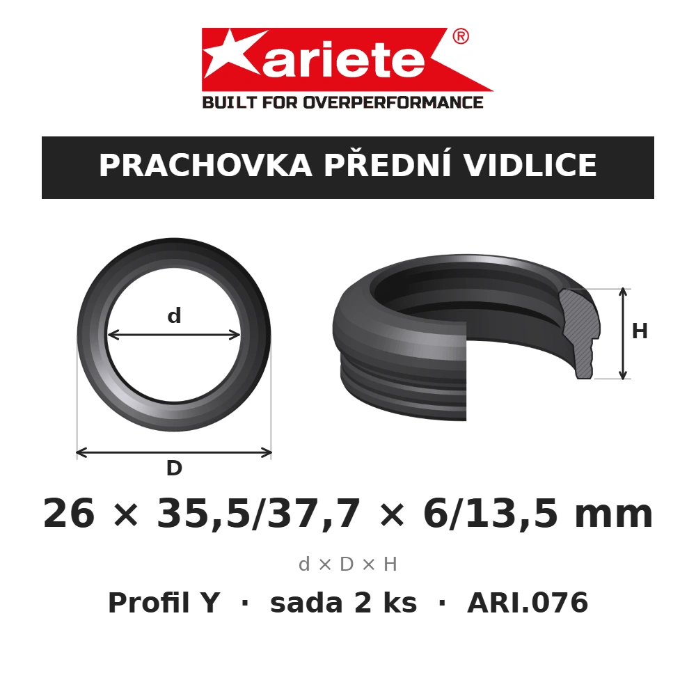 ARIETE Prachovky předních vidlic 26x35,5/37,7x6/13,5 mm Y ARI.076 – rozměry