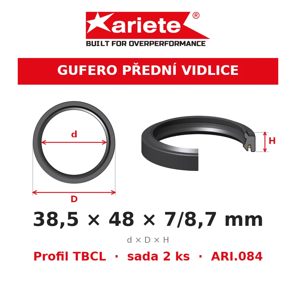 ARIETE Gufera předních vidlic 38,5x48x7/8,7 mm TBCL ARI.084 – rozměry