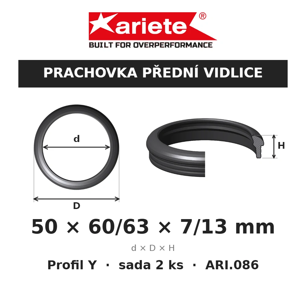 ARIETE Prachovky předních vidlic 50x60/63x7/13 mm Y ARI.086 – rozměry