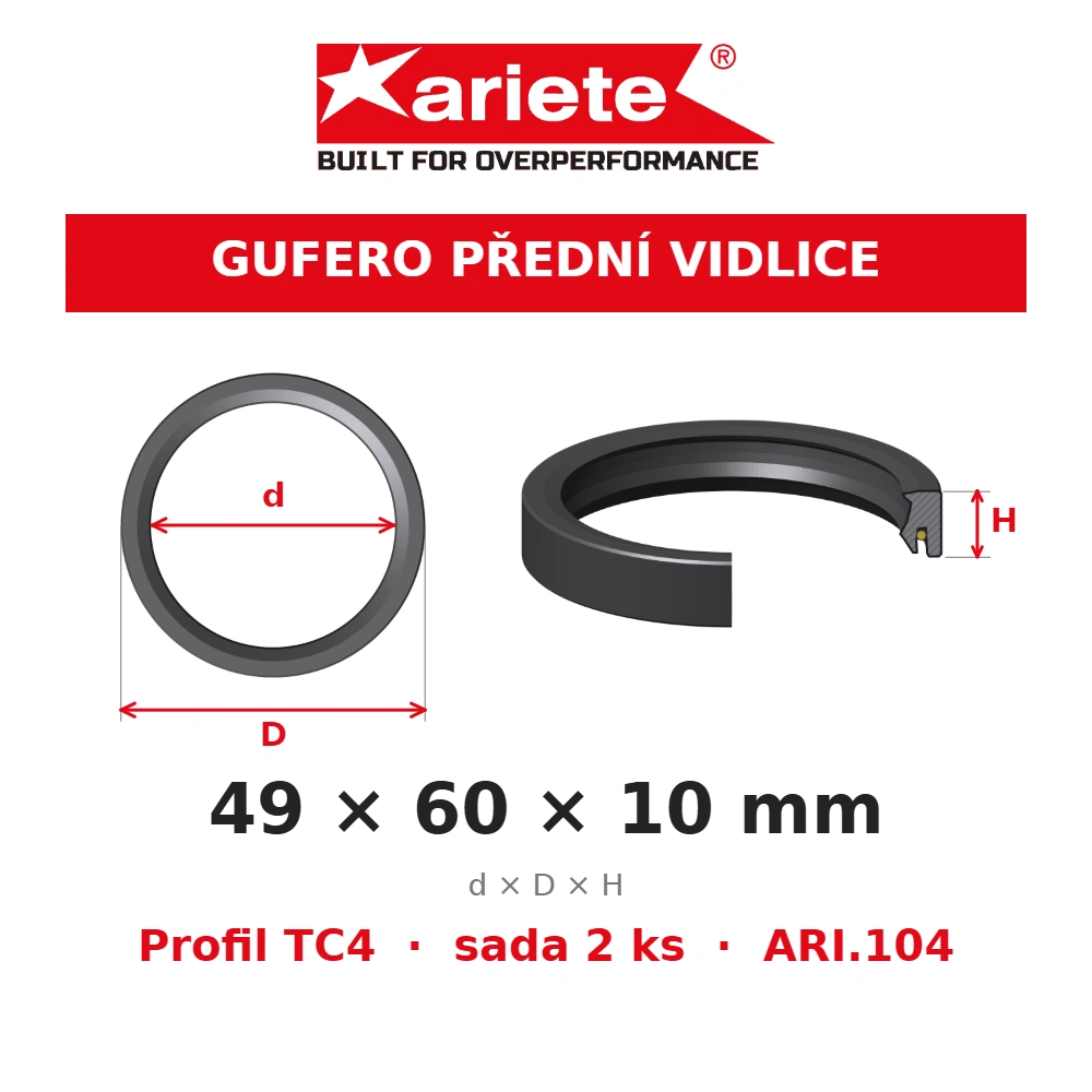 ARIETE Gufera předních vidlic 49x60x10 mm TC4 ARI.104 – rozměry