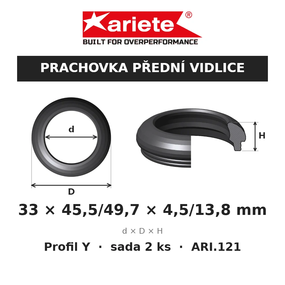 ARIETE Prachovky předních vidlic 33x45,5/49,7x4,5/13,8 mm Y ARI.121 – rozměry