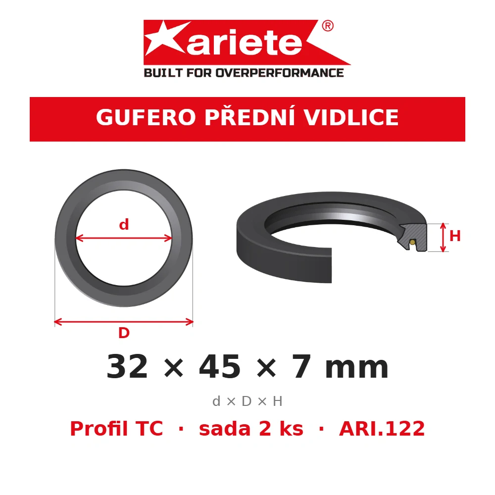 ARIETE Gufera předních vidlic 32x45x7 mm TC ARI.122 – rozměry