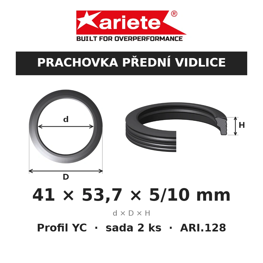 ARIETE Prachovky předních vidlic 41x53,7x5/10 mm YC ARI.128 – rozměry