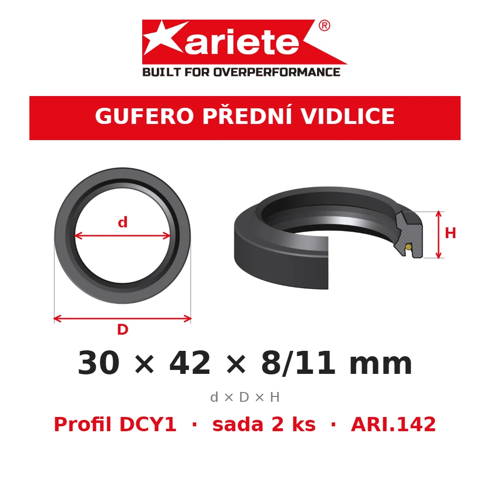 ARIETE Gufera předních vidlic 30x42x8/11 mm DCY1 ARI.142 – rozměry