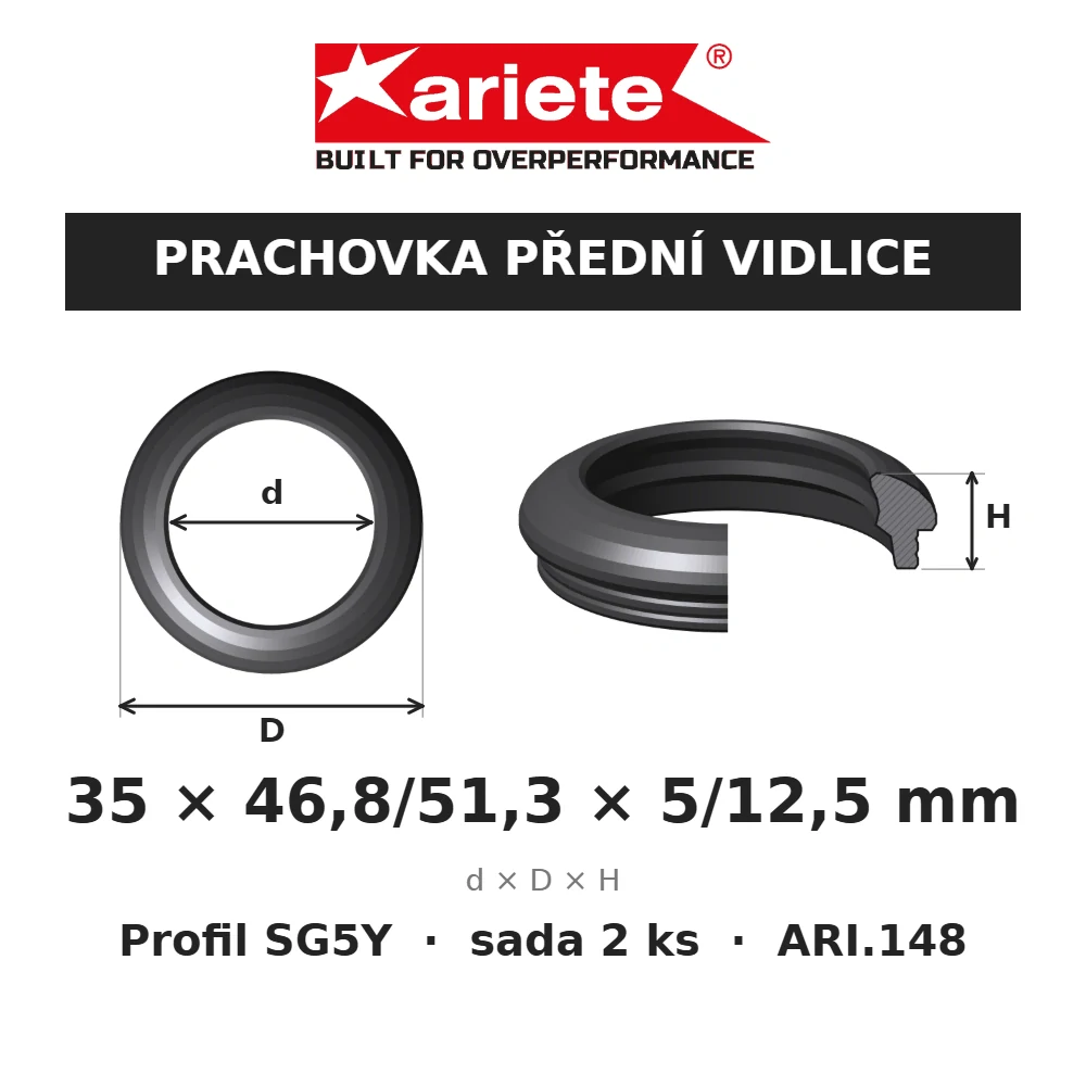 ARIETE Prachovky předních vidlic 35x46,8/51,3x5/12,5 mm SG5Y ARI.148 – rozměry