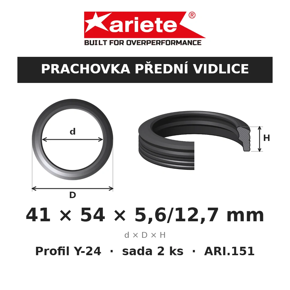 ARIETE Prachovky předních vidlic 41x54x5,6/12,7 mm Y-24 ARI.151 – rozměry