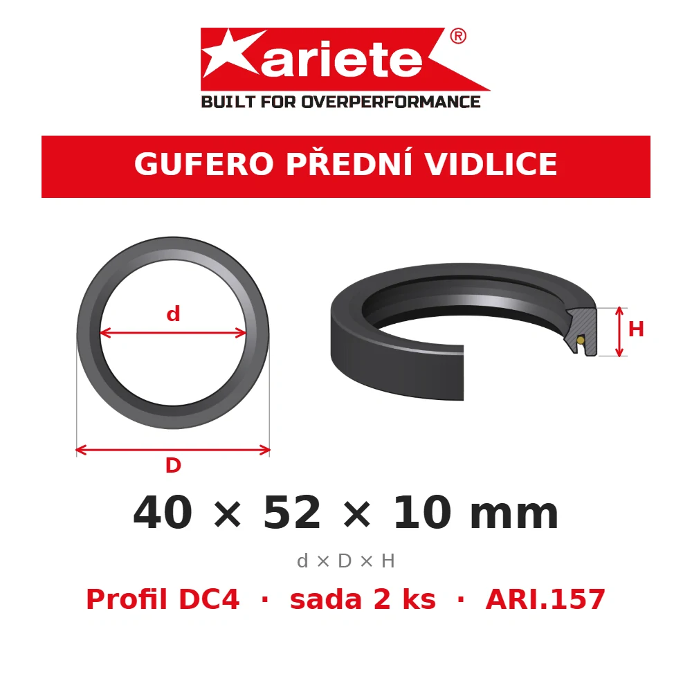 ARIETE Gufera předních vidlic 40x52x10 mm DC4 ARI.157 – rozměry