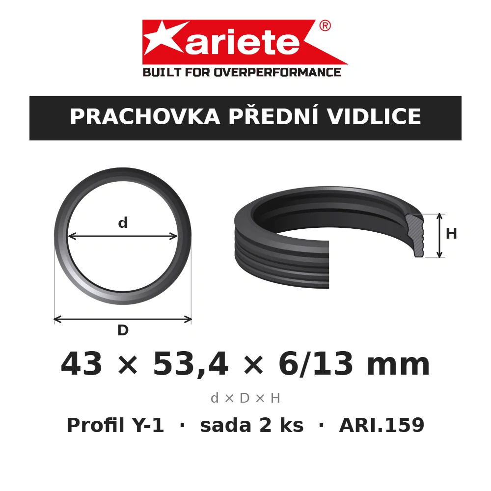 ARIETE Prachovky předních vidlic 43x53,4x6/13 mm Y-1 ARI.159 – rozměry
