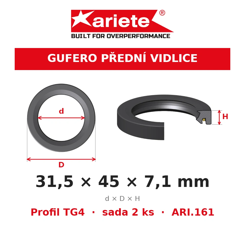 ARIETE Gufera předních vidlic 31,5x45x7,1 mm TG4 ARI.161 – rozměry