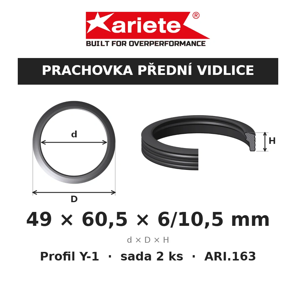 ARIETE Prachovky předních vidlic 49x60,5x6/10,5 mm Y-1 ARI.163 – rozměry