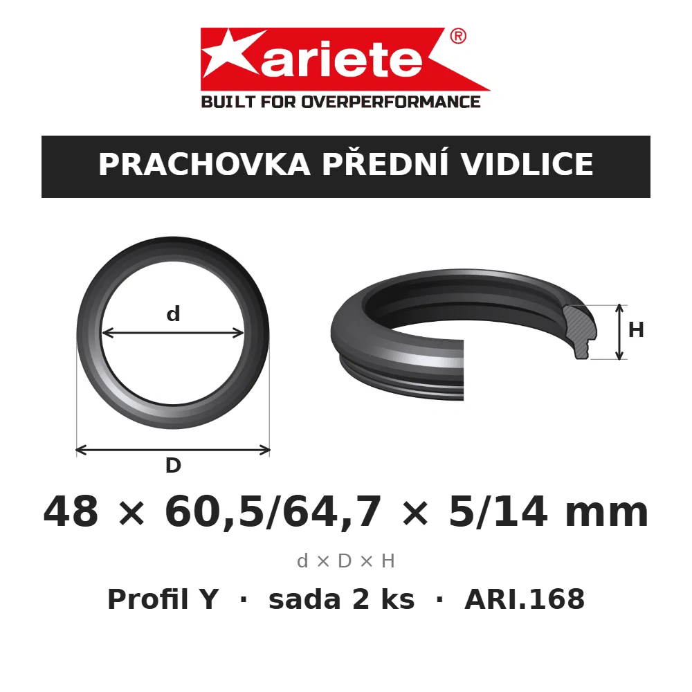 ARIETE Prachovky předních vidlic 48x60,5/64,7x5/14 mm Y ARI.168 – rozměry