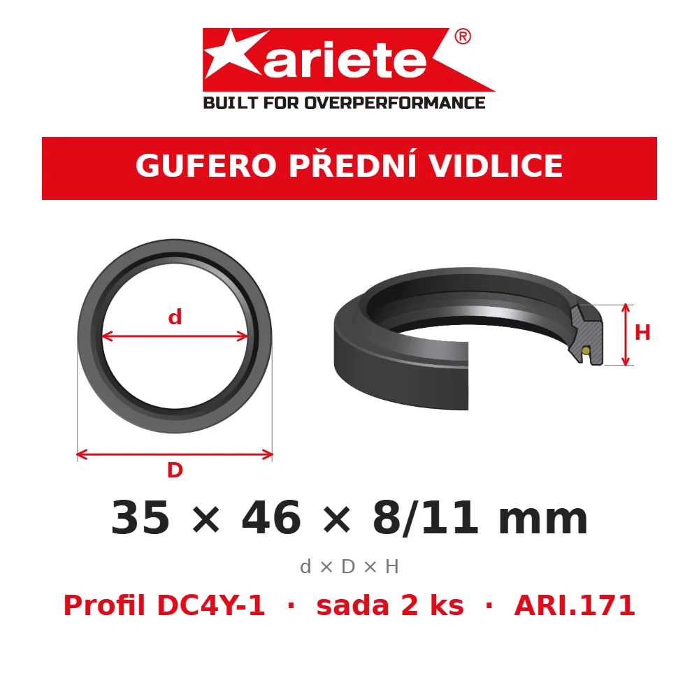 ARIETE Gufera předních vidlic 35x46x8/11 mm DC4Y-1 ARI.171 – rozměry