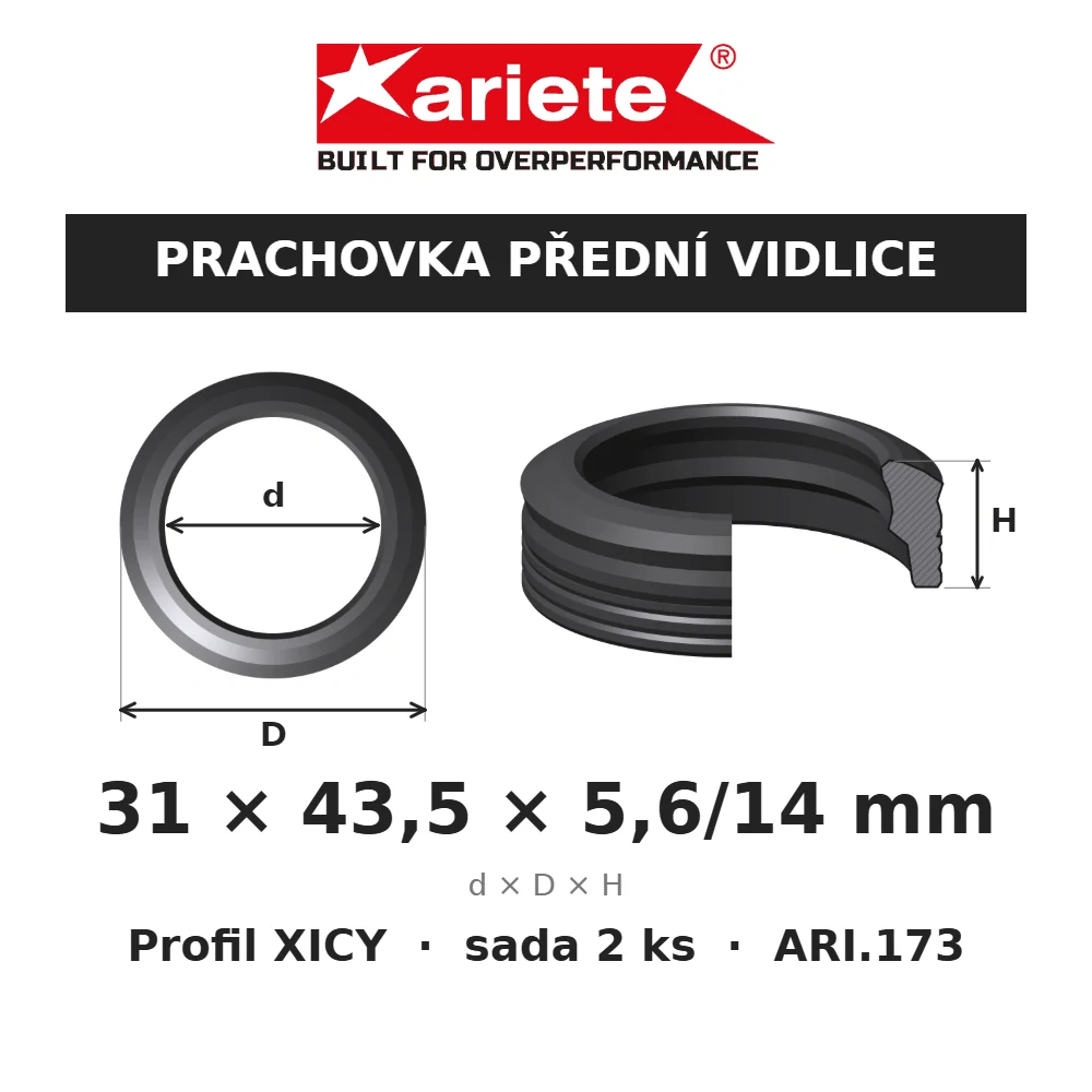ARIETE Prachovky předních vidlic 31x43,5x5,6/14 mm XICY ARI.173 – rozměry