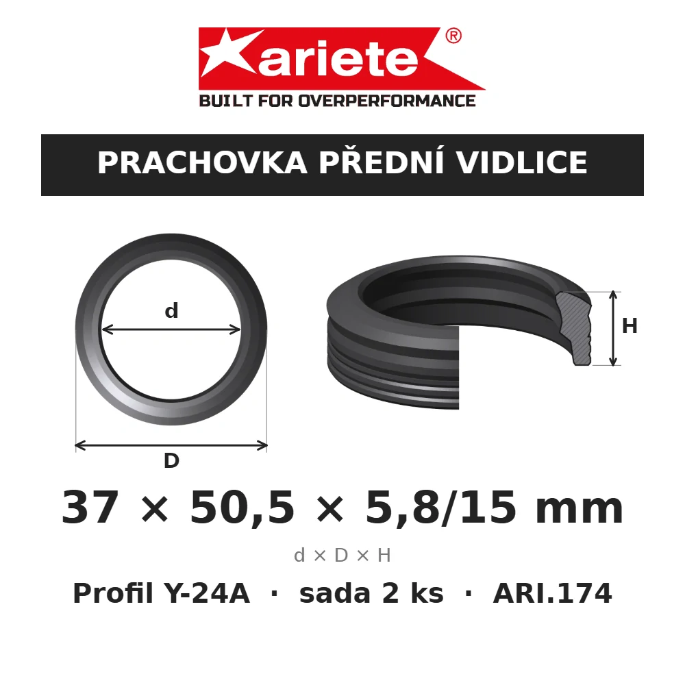 ARIETE Prachovky předních vidlic 37x50,5x5,8/15 mm Y-24A ARI.174 – rozměry