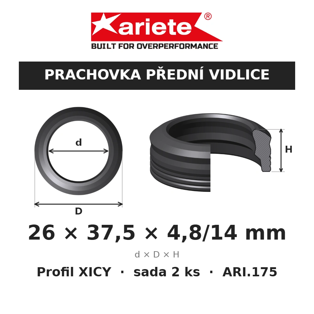 ARIETE Prachovky předních vidlic 26x37,5x4,8/14 mm XICY ARI.175 – rozměry