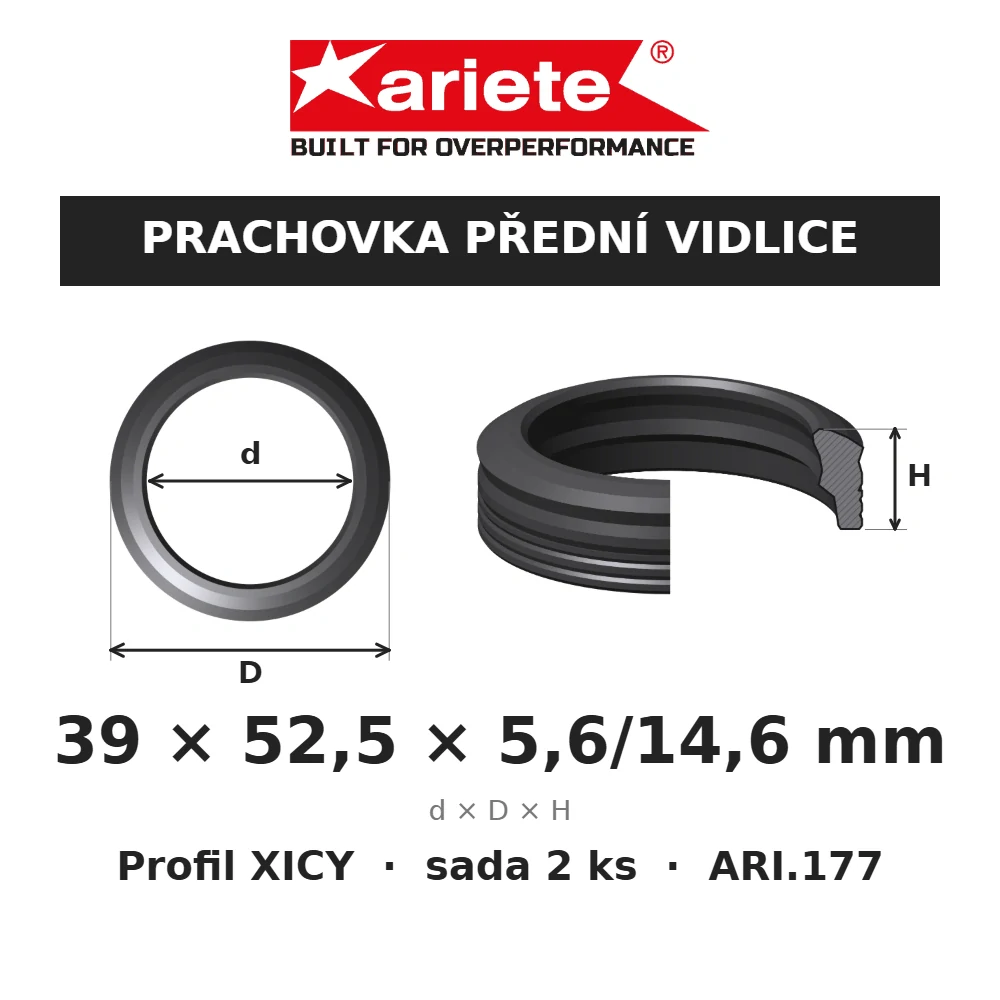 ARIETE Prachovky předních vidlic 39x52,5x5,6/14,6 mm XICY ARI.177 – rozměry