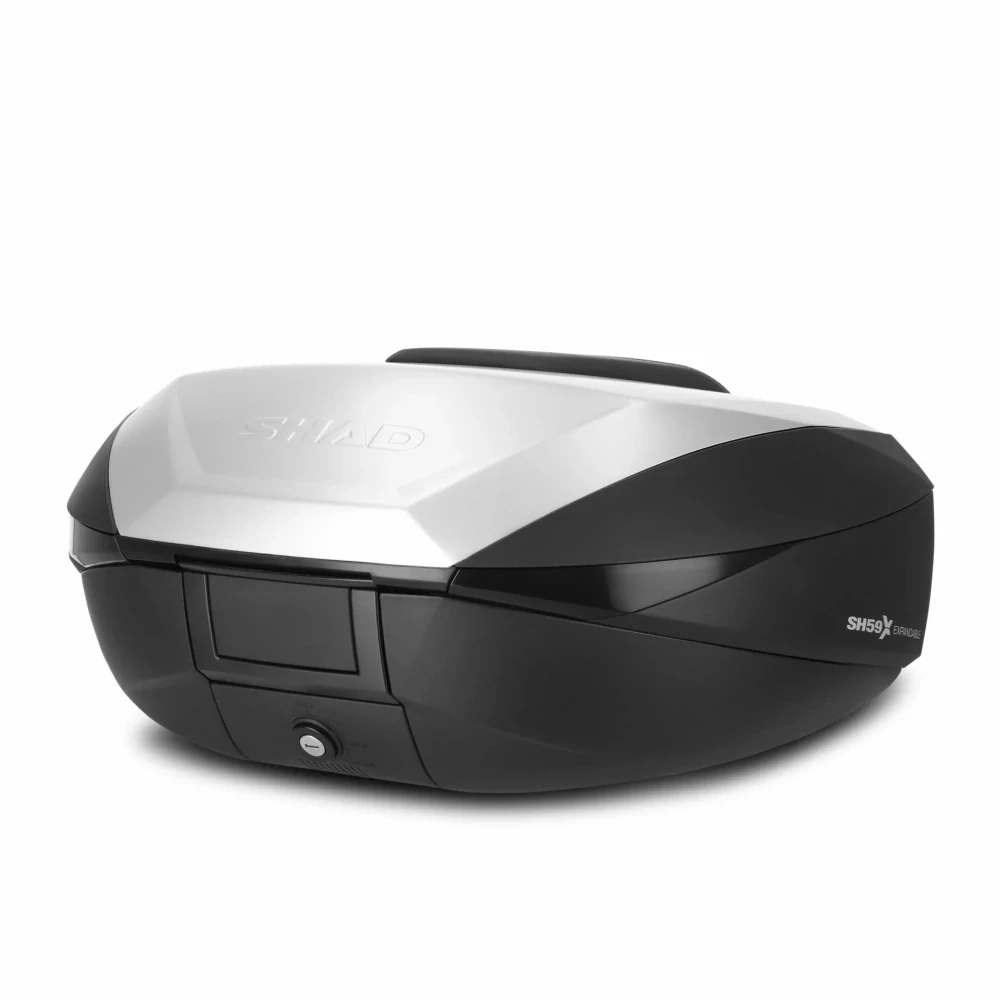 SHAD Vrchní kufr na motorku SH59X D0B59200 černý s hliníkovým krytem (rozšiřitelná koncepce) s PREMIUM SMART zámek a opěrka zad