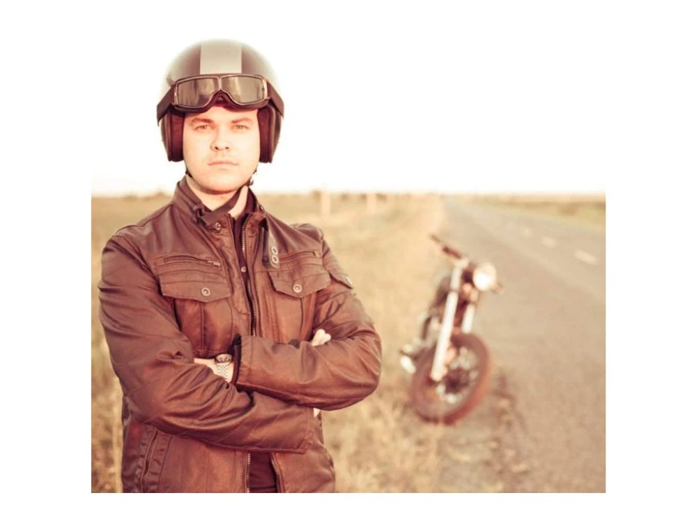 TXR Brýle na motorku Retro hnědé se žlutým plexi